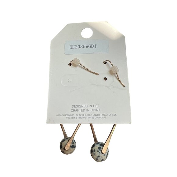 Pomina Gold Tone Dangle Earrings Semi Precious Beads Dalmation Jasper 2.5" NEW - Picture 5 of 5